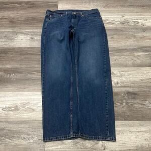 Levis 505 Dark Wash Blue Mens 36x30 Regular Straight‎ Faded Denim Jeans Red Tab